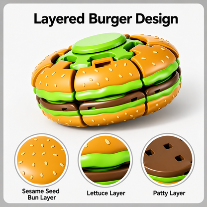 3D Printed Press-to-Spin Hamburger Fidget Ball Spinner, 2-in-1 Portable Sensory Stress Relief Desk Toy for Adult Anxiety Relief