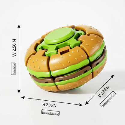 3D Printed Press-to-Spin Hamburger Fidget Ball Spinner, 2-in-1 Portable Sensory Stress Relief Desk Toy for Adult Anxiety Relief