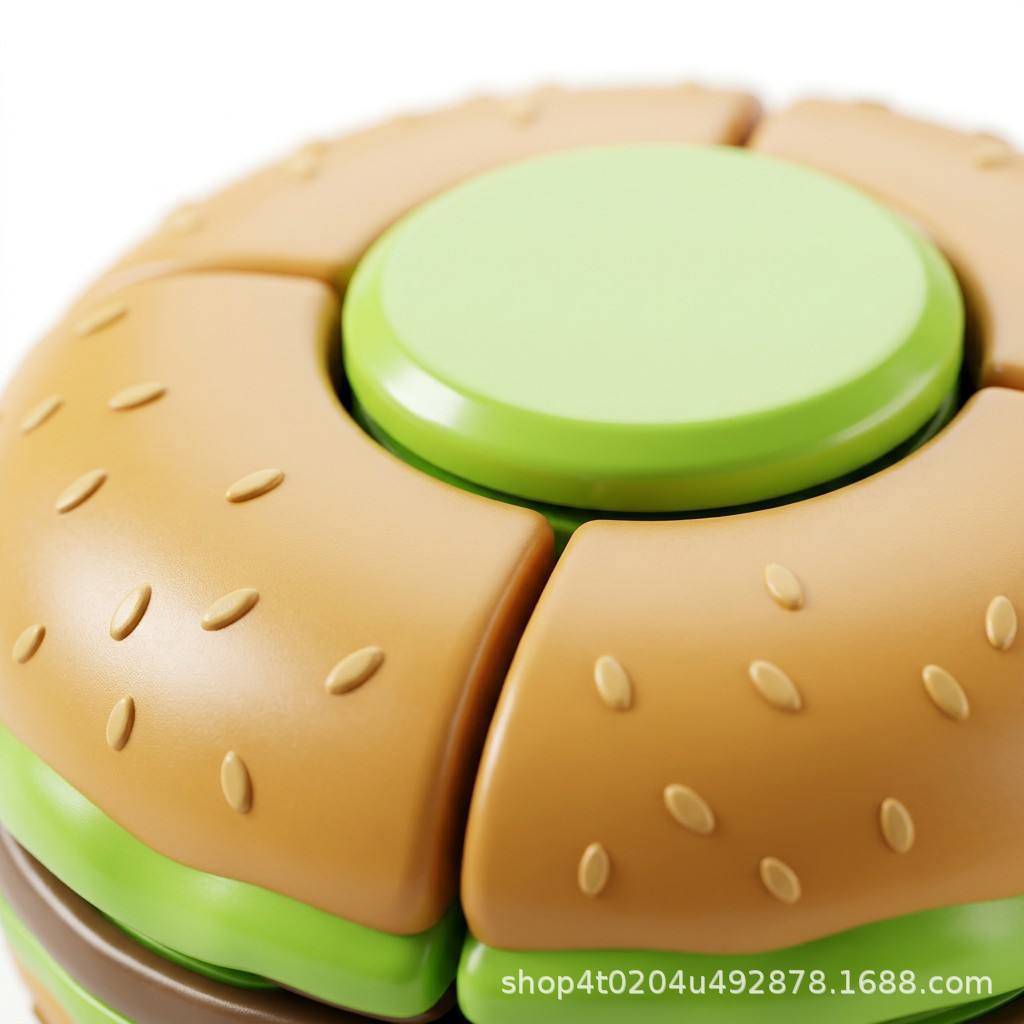 3D Printed Press-to-Spin Hamburger Fidget Ball Spinner, 2-in-1 Portable Sensory Stress Relief Desk Toy for Adult Anxiety Relief