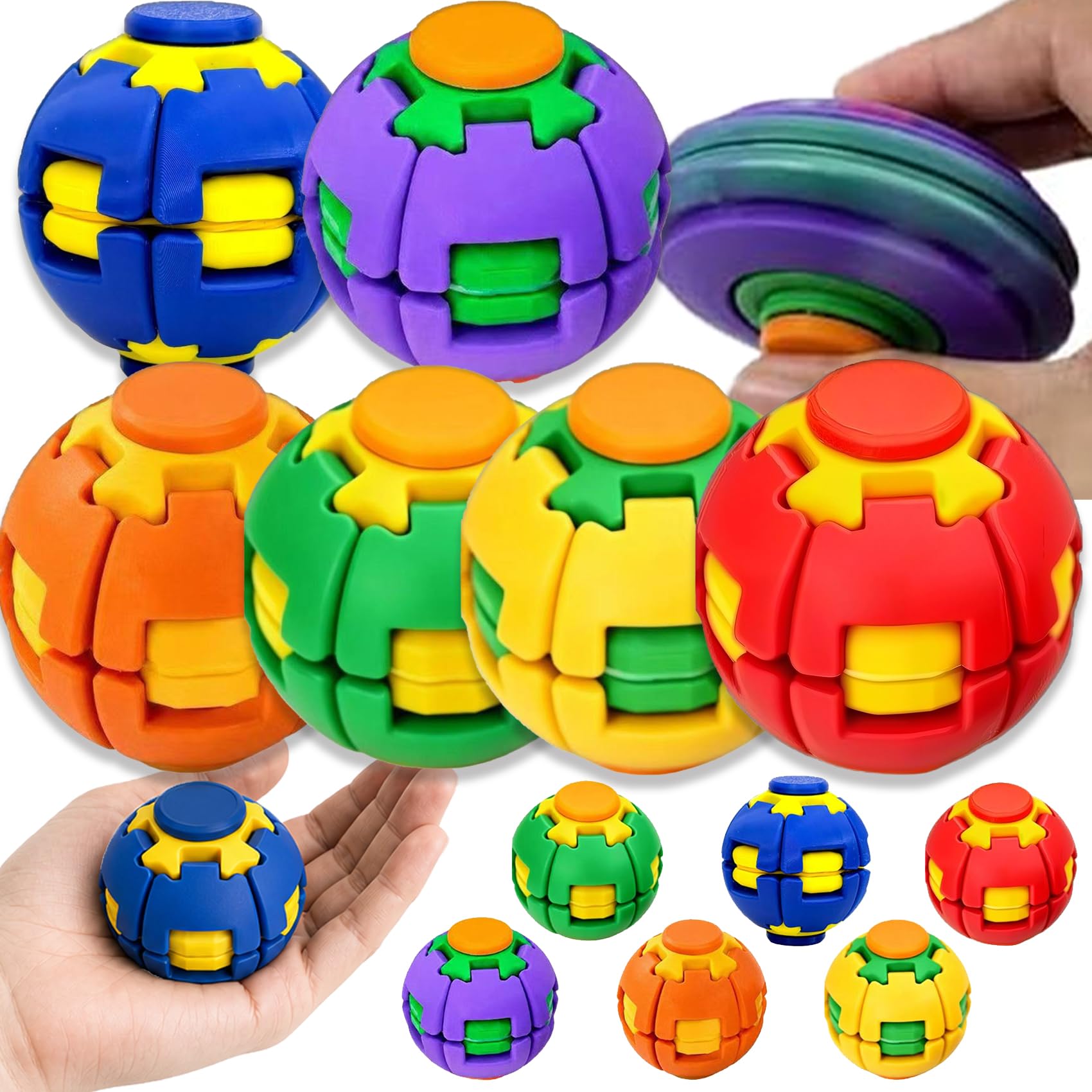 3D printed fidget ball spinner, press-to-spin stress relief toy