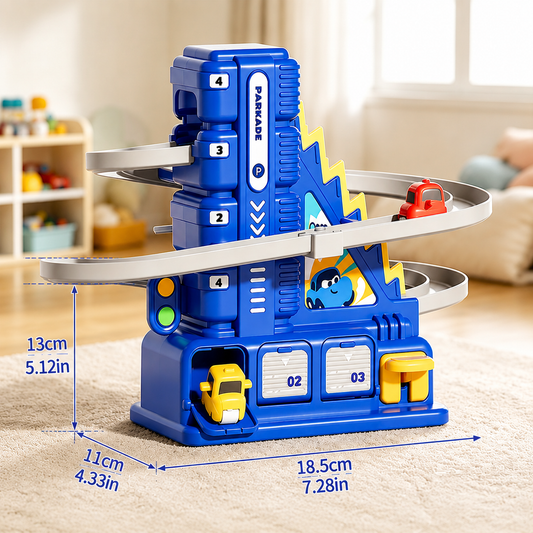 Kids Manual Car Track Parking Garage Toy | Sliding Ramp Playset with Mini Cars