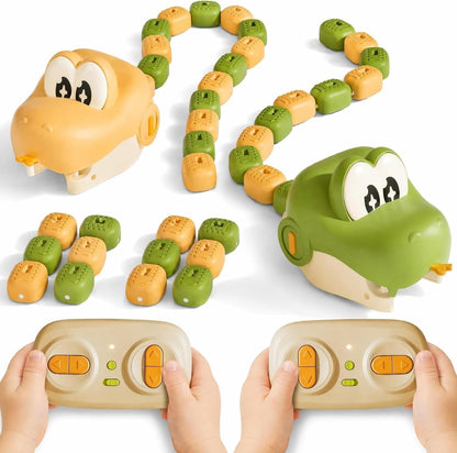 2-player remote control snake game set with 2 RC snake heads, 2 controllers, and 16 magnetic food blocks