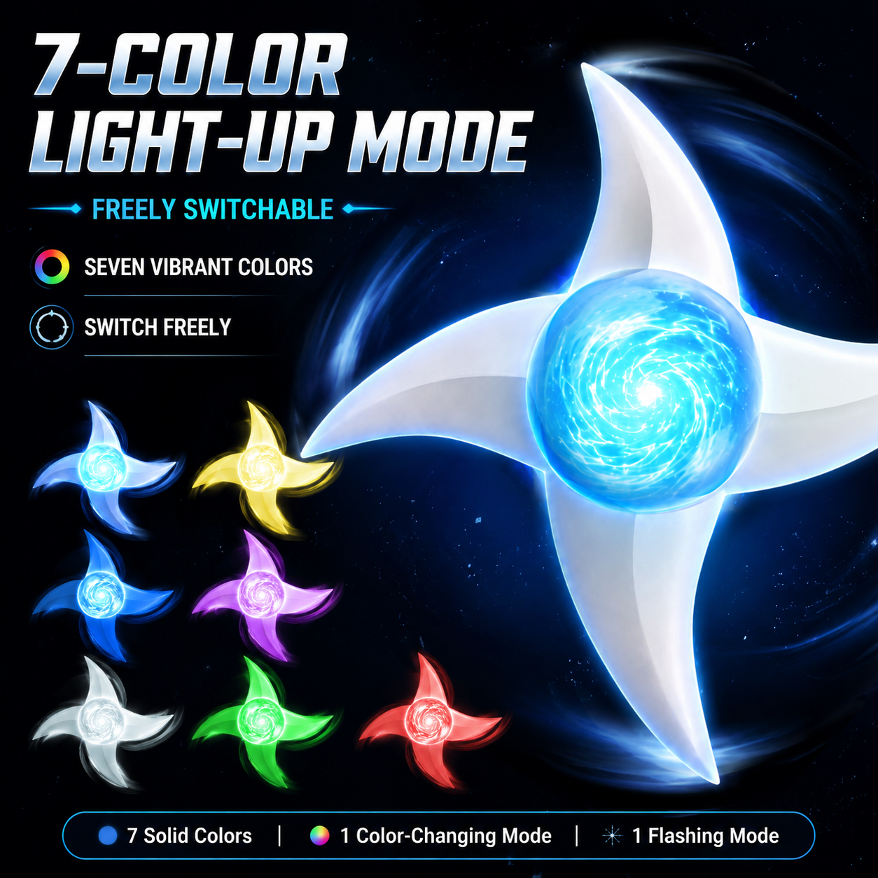 LED Spinning Shuriken Fidget Toy | 7-Color Light-Up Cosplay Prop