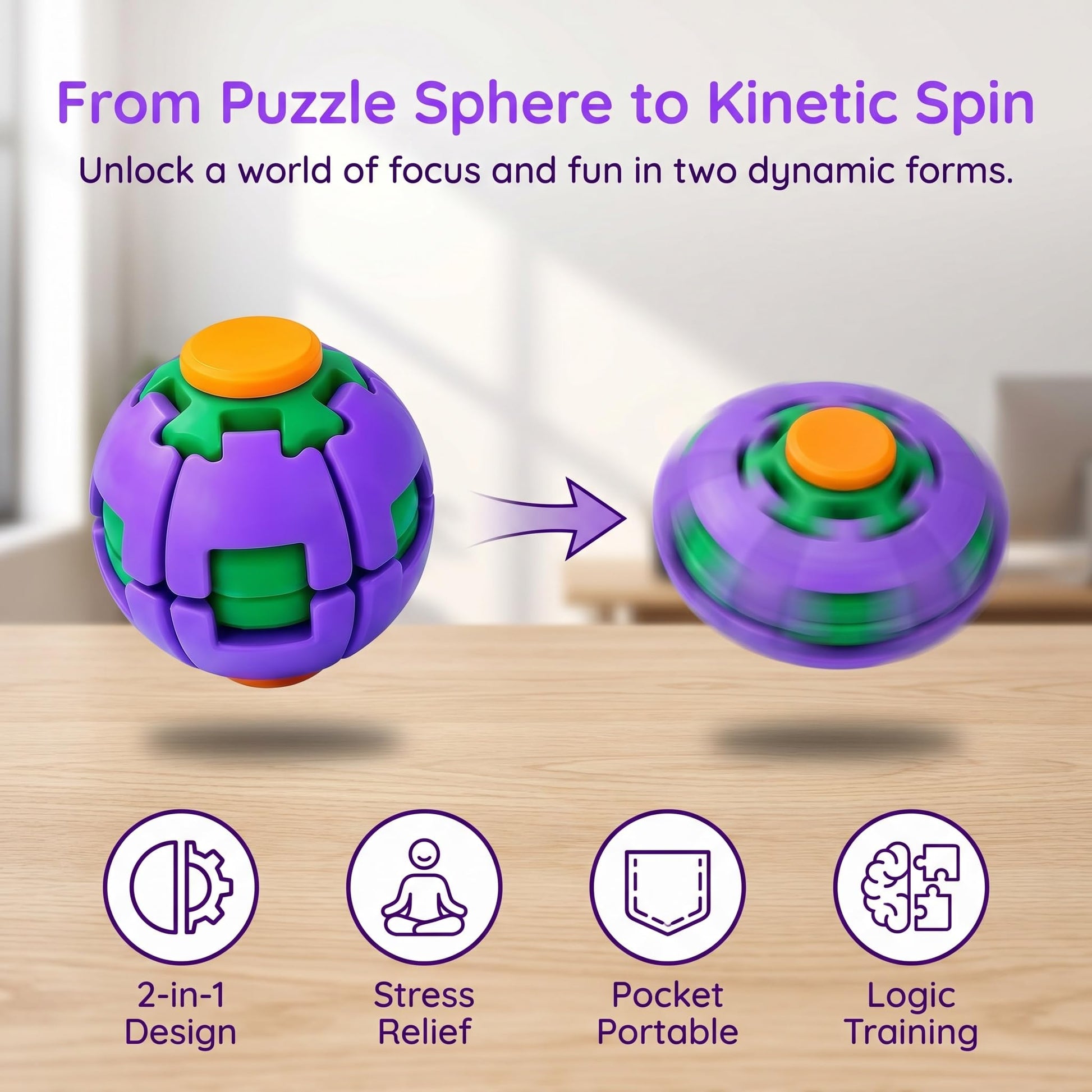 Rotatable gear ball fidget spinner, compact stress relief toy