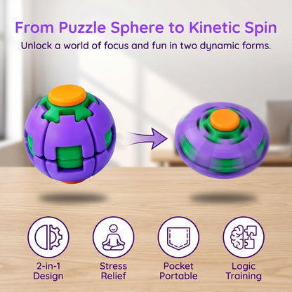 Rotatable gear ball fidget spinner, compact stress relief toy
