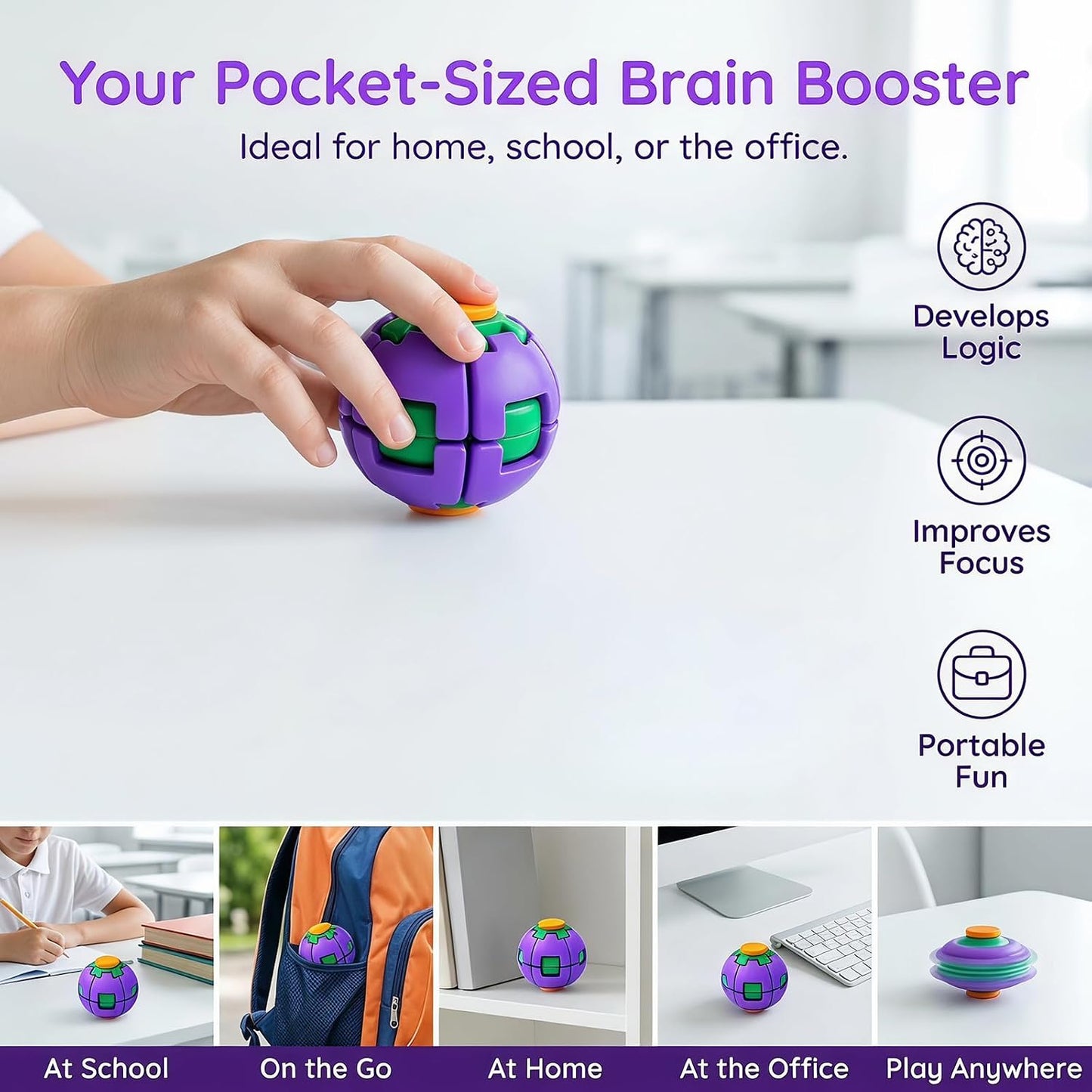 Rotatable gear ball fidget spinner, compact stress relief toy