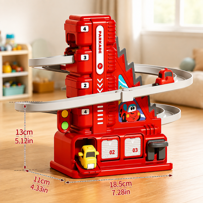 Kids Manual Car Track Parking Garage Toy | Sliding Ramp Playset with Mini Cars
