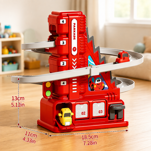 Kids Manual Car Track Parking Garage Toy | Sliding Ramp Playset with Mini Cars