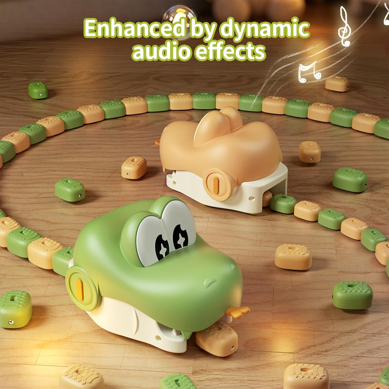 Remote control snake toy gameplay showing two snakes competing to collect the most magnetic food