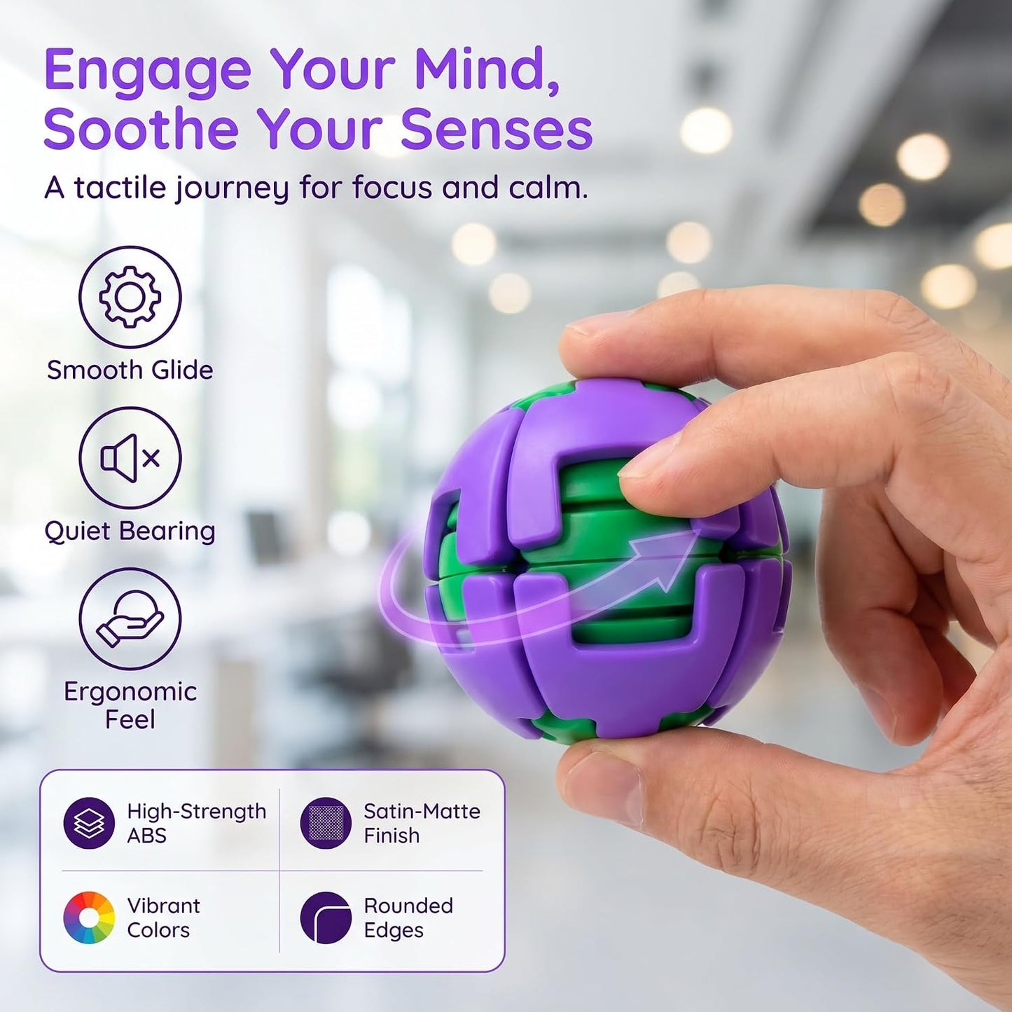 Rotatable gear ball fidget spinner, compact stress relief toy
