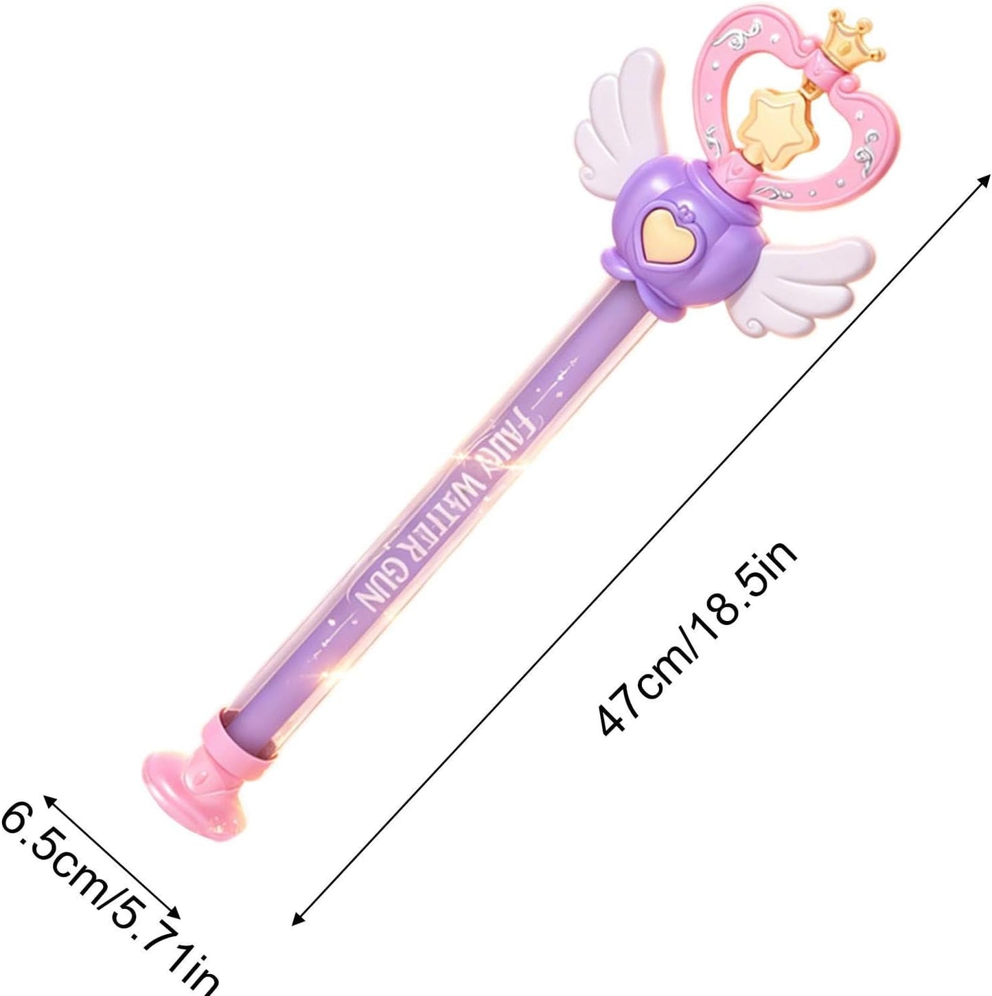Child holding purple fairy wand water gun by pool – 150ml capacity squirt toy