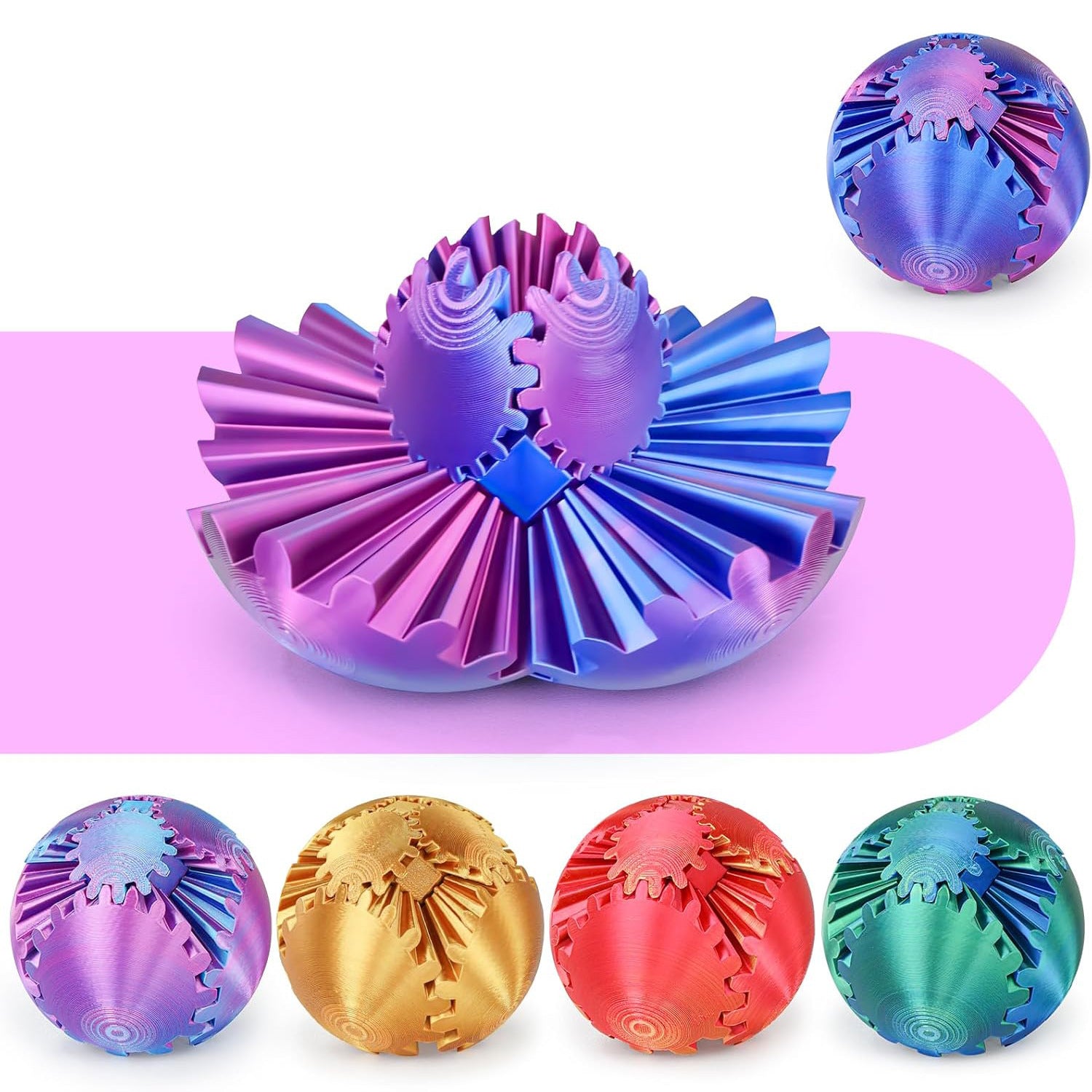 3D printed gear ball fidget toy, stress relief desk spinner for adults
