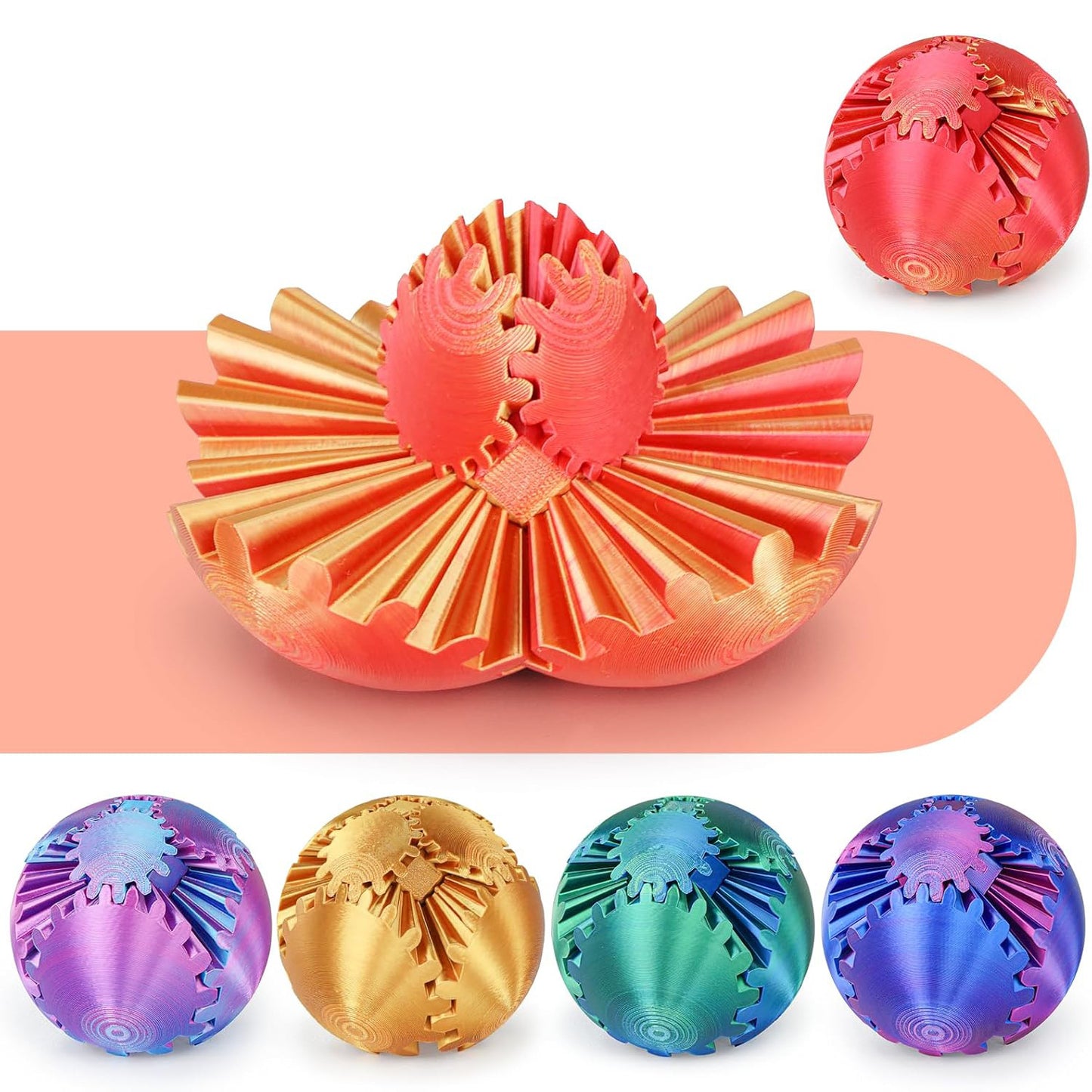 3D printed gear ball fidget toy, stress relief desk spinner for adults